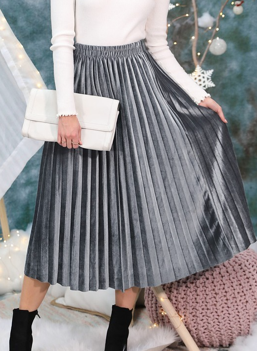 Silvergrey Velvet Pleated Skirt – Eymi boutique